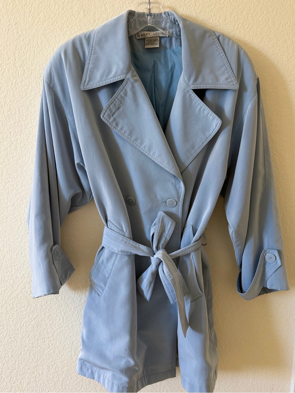 Larry Levine Powder Blue Belted Trench Coat (Size M)